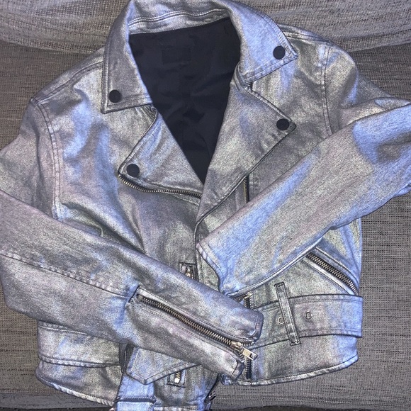 Mother Denim Friday Night Freestyle Metallic Silver Coated Moto Jacket XS - Picture 6 of 12